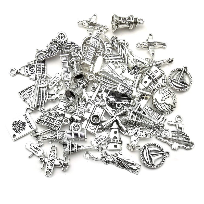 Youdiyla 50pces Silver Mixed Travel Style Supplies Charms Pendants DIY for Necklace Bracelet Jewelry Making and Crafting HM353 - Image 2